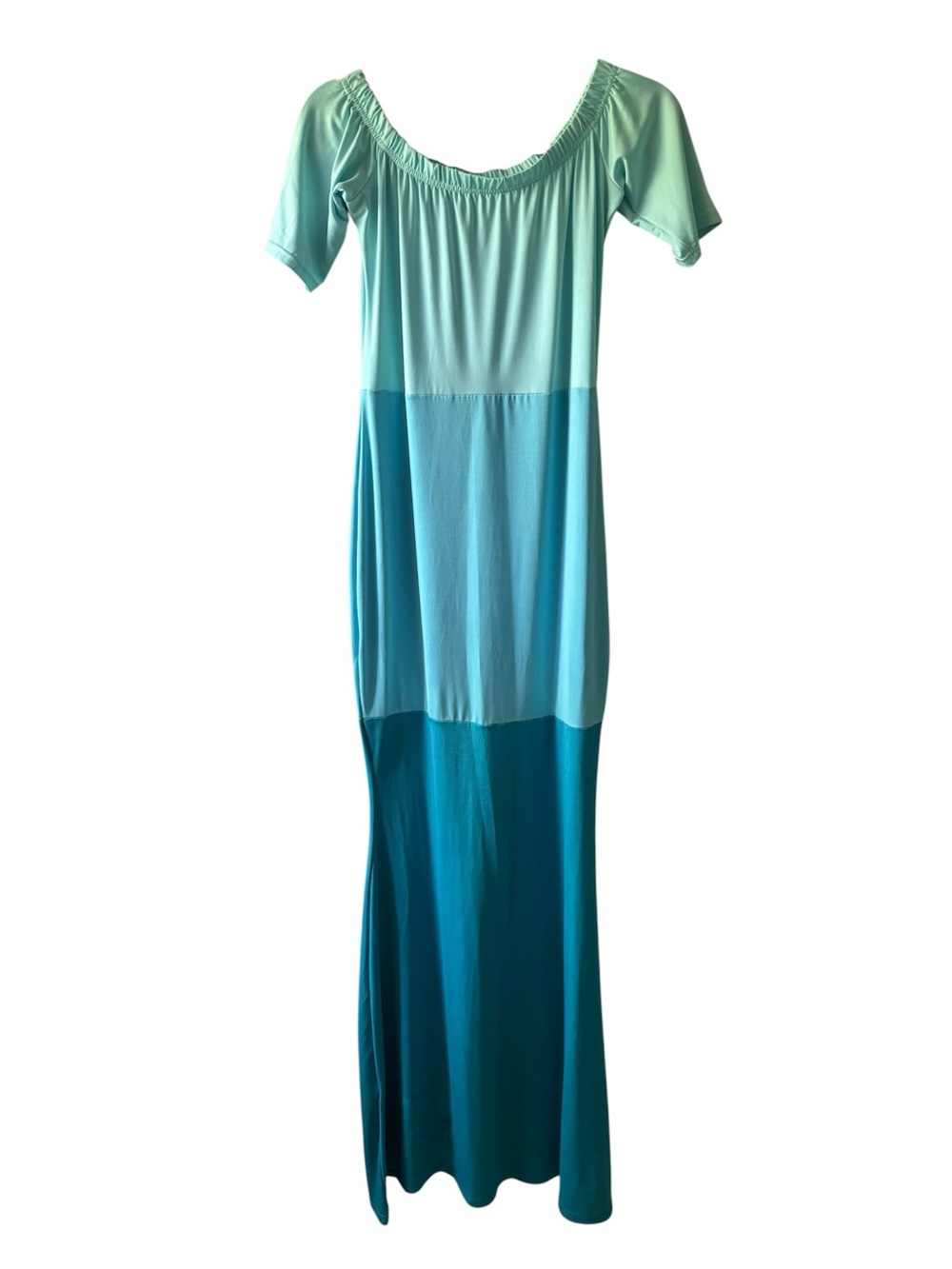 Women’s Multi Blue Colorblock Off-Shoulder Maxi Dress